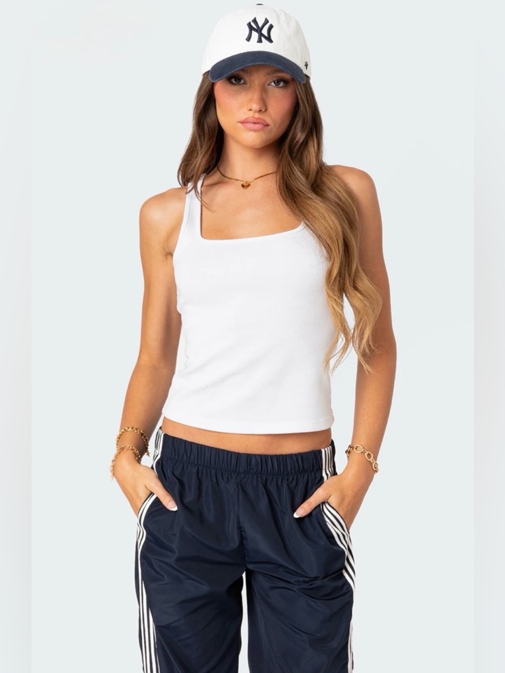 Edikted White Square-Neck Ribbed Tank